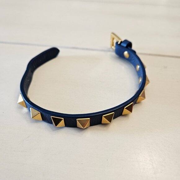 Valentino Garavani Leather Rockstud Bracelet - Blue and Gold - Picture 7 of 8